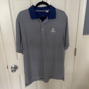 Cutter & Buck Polo Shirt Mens  XL 2016 Ryder Cup Hazeltine Blue White Stripe